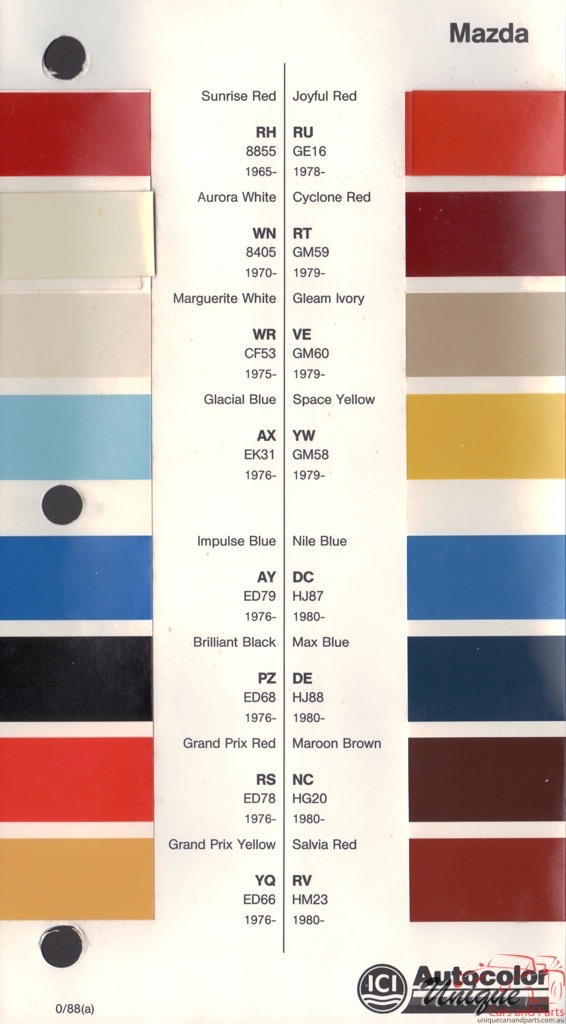 1976 - 1982 Mazda Paint Charts Autocolor